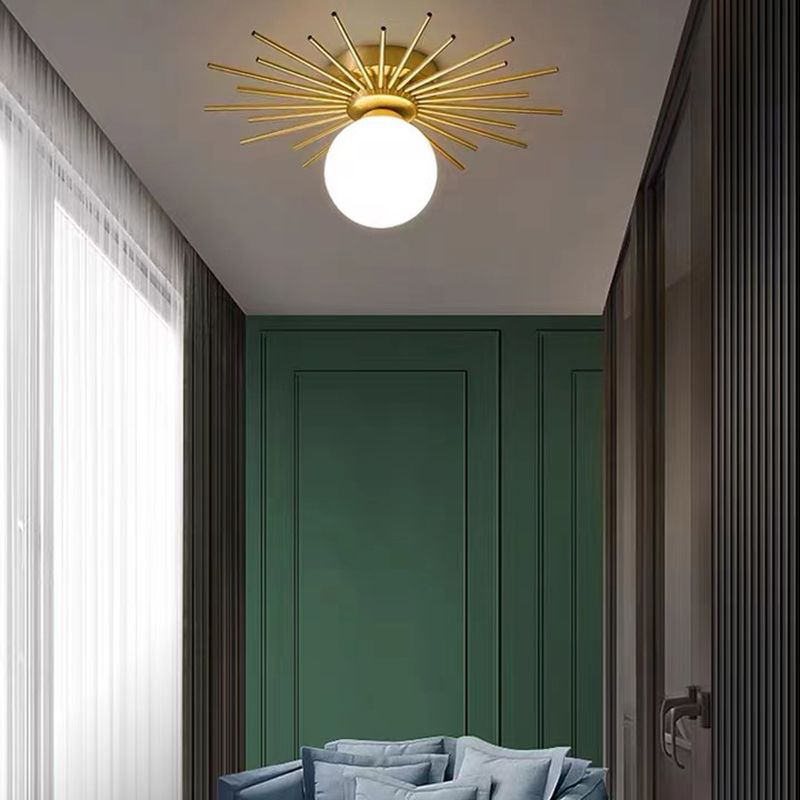 1-Light Globe Flush Ceiling Lights Modern Glass Flush Mount in Gold