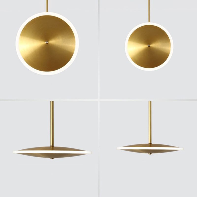Gold Plated Flying Saucer Suspension Light Fixture Postmodern Simple Metal LED Pendant Lamp