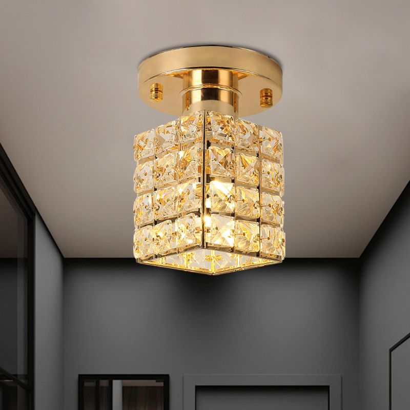 Rectangle Crystal Block Shade Semi Flushmount Light Modern Ceiling Light