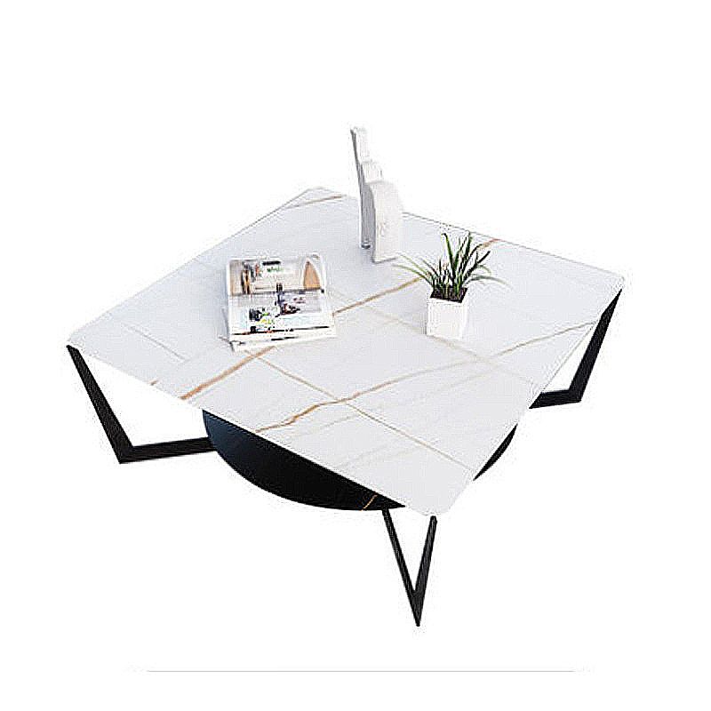 Modern Style Cocktail Table Rock Slate Top with Storage Rack Rectangular Coffee Table