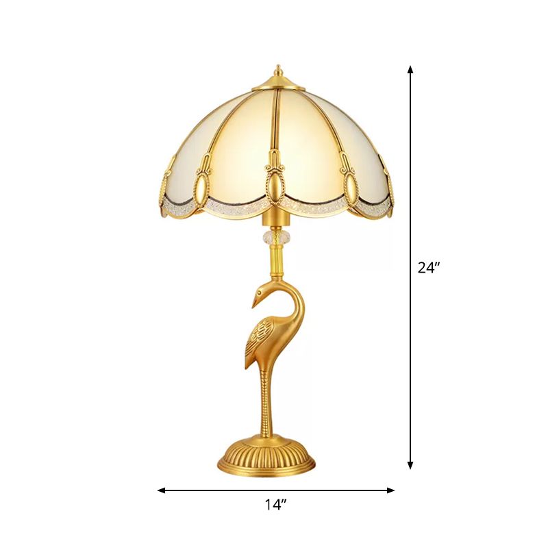 Lampada da letto da letto vintage lampada da letto con ciotola in vetro smerigliato e piedistallo per uccelli in ottone lucido