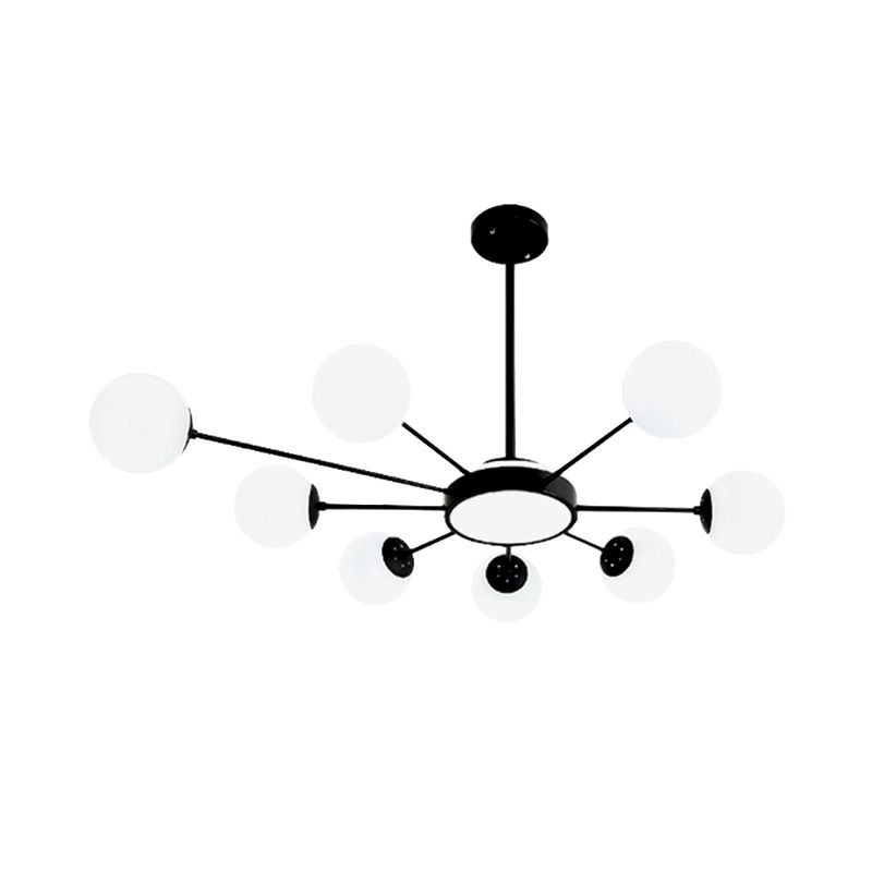 Wit glas rond kroonluchter verlichting modernisme 8 koppen hanglamp in het zwart