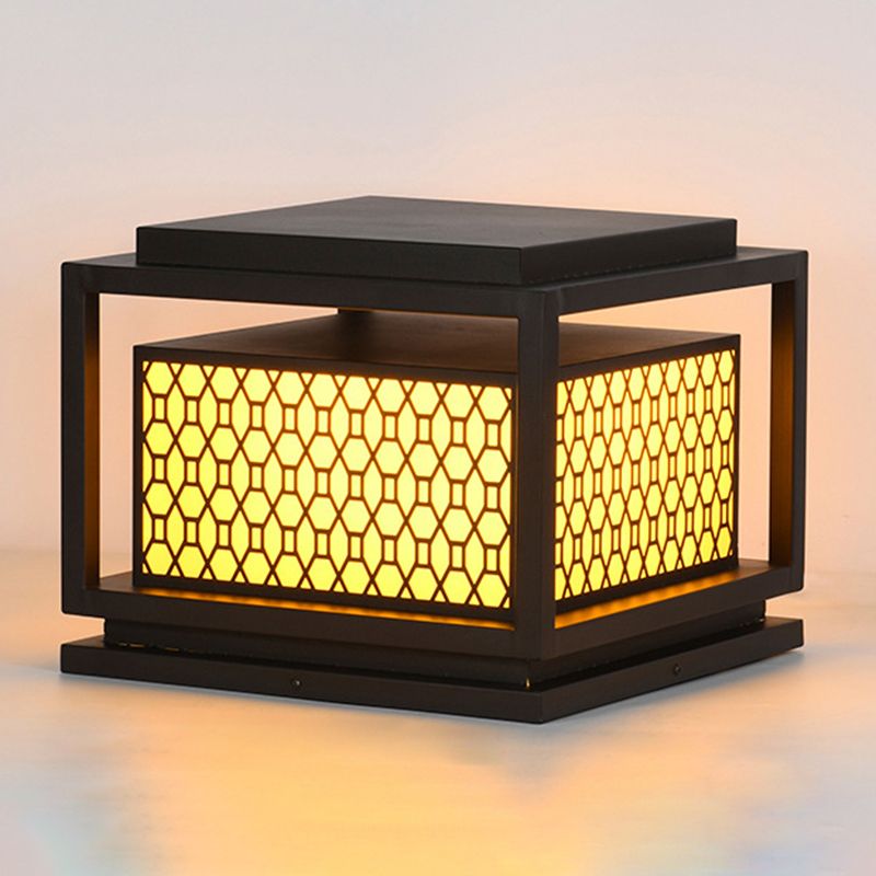 Square Shape Metal Solar Pillar Lamp Modern Style 1 Light Outdoor Light in Yellow