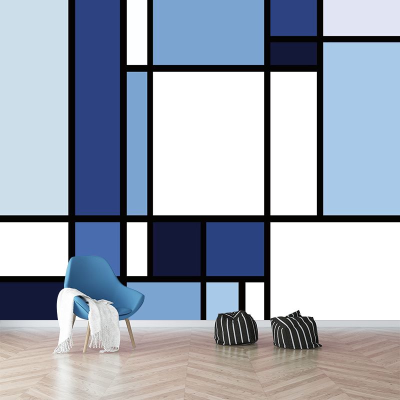 Blue-White Color Block Mural Wallpaper Geometric Modern Stain Resistant Wall Art
