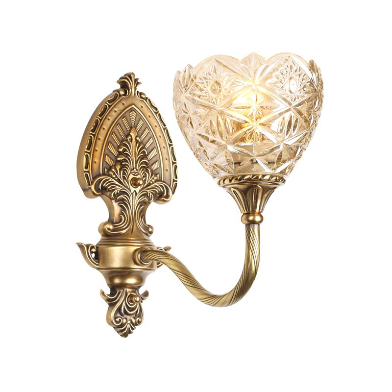Colonial Domed Up Wall Lighting 1 Light Textured/Opal Glass Wall Mounted Lamp Fixture in Brass