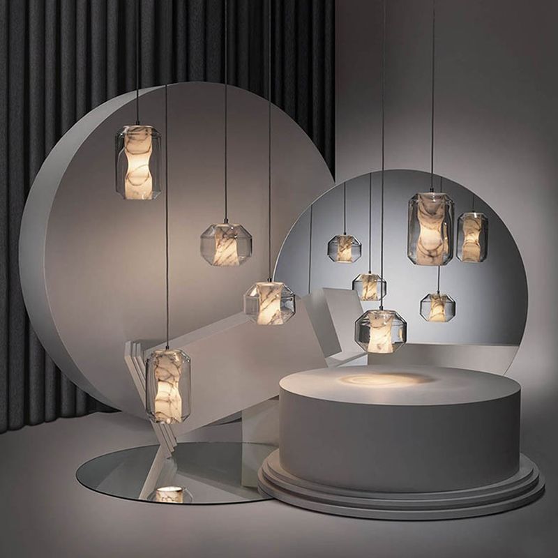 Pendentif de style moderne pierre lumineuse 1 lumière suspendue Lumière en blanc pour le chevet