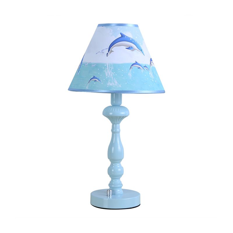 Één licht dolfijn bureau licht eigentijds metalen leeslicht in blauw voor kinderslaapkamer