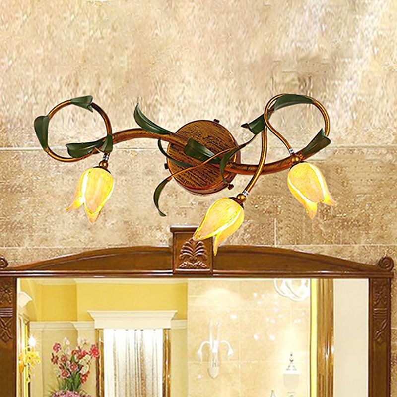 Vanity Flower Vanity Sconce vetro rustico 3/5 luci da bagno lampada da parete con braccio girato d'oro