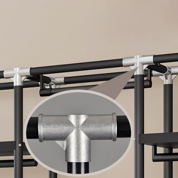 Black Steel Frame Wardrobe Modern Style Wardrobe Armoire with Caster Wheels