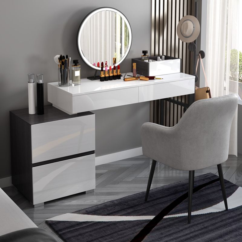 Modern 28.94" H Vanity Dressing Table Set 4 Drawers White Dresser with Stool