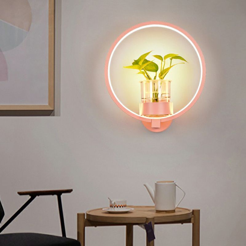 Artistic Loop Shaped Wall Lamp Metal Bedside Wall Sconce Light with Clear Glass Plant Pot