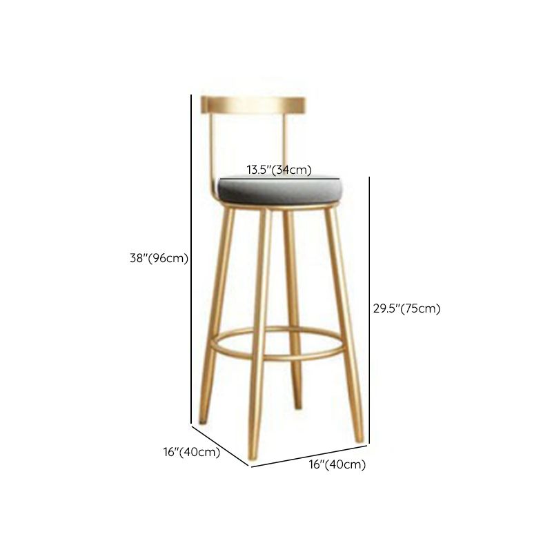 Glam Armless Backrest Counter Stool Iron Bar Stool with Cushion and Pedal for Kitchen Use