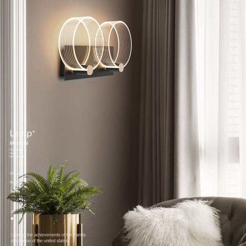 Shaded Sconce Light Fixture Minimalist Style Acrylic LED Bedroom Wall Light Fixture in Gold