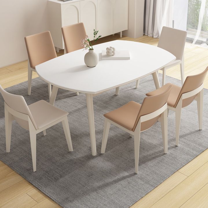 White Drop-Leaf Dining Table Round Sintered Stone Dinner Table for Dining Room