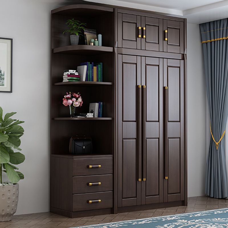 Traditional Style Wardrobe Closet Brown Wooden Wardrobe Cabinet