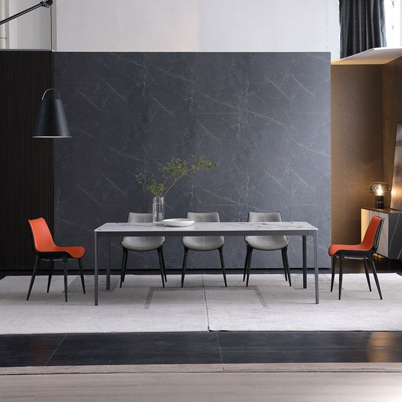 Metal Contemporary Rectangular Dining Table with 4 Legs Sintered Stone Table for Home