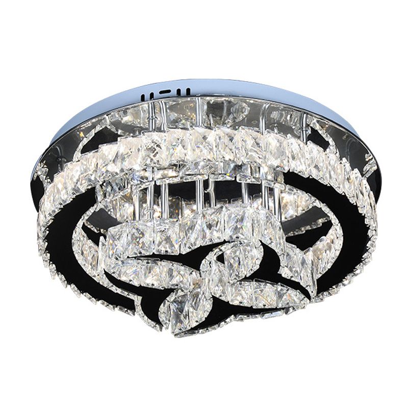 Flower and Hoop LED Semi Flush Modernist Stainless Steel Cut Crystal Flush-Mount Ceiling Light Fixture