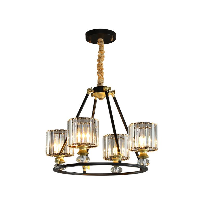 Kit di luce sospesa cilindro moderno cristallo chiaro 4/6/8 luci lampadario nero lampadario per soggiorno