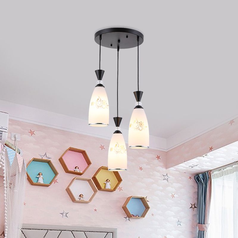 Gold/Black 3 Lights Multi Ceiling Light Modernist Opal Frosted Glass Dining Room Pendulum Lamp with Round Canopy