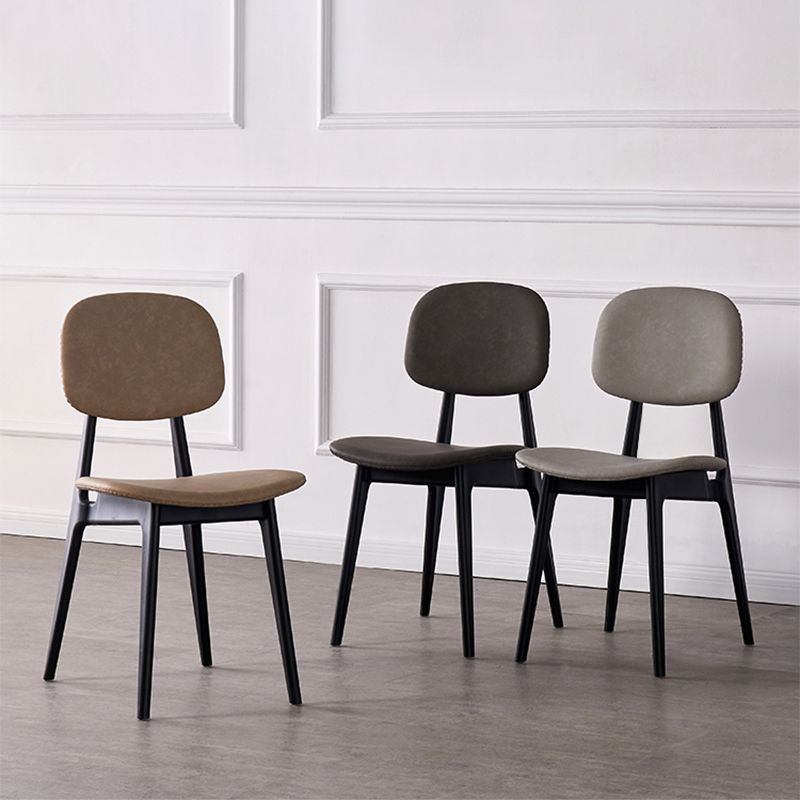 Chaises de salle à manger sans bras en cuir PU, chaise latérale à dossier ouvert avec pieds en plastique