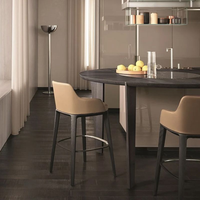 Faux Leather Upholstered Arm Bar Stool with Solid Wood Base for Home