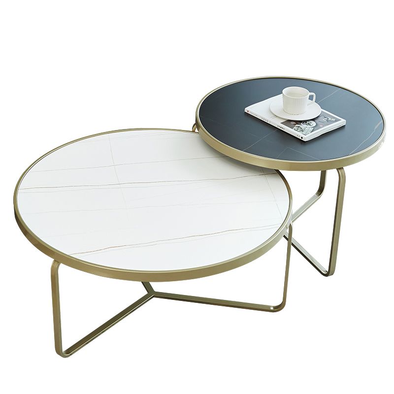 Modern Style Rock Slab Top White/black Metal Craft Round Coffee Table