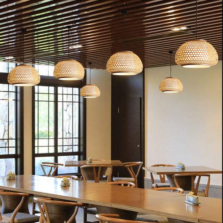 Globe Anhänger Hängende Lampe mit Rattan Shade Asia Style 1 leichte Hängedecke Laterne in Beige