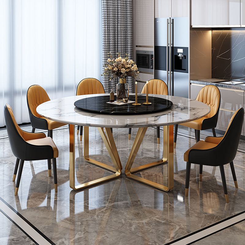 Ronde meubels luxe stijl marmeren dubbele voetstuk eettafel met draaitafel