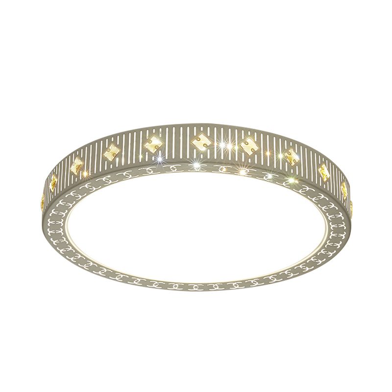 Round Ceiling Flush Mount Modernism Metallic LED Bedroom Flush Light Fixture in White