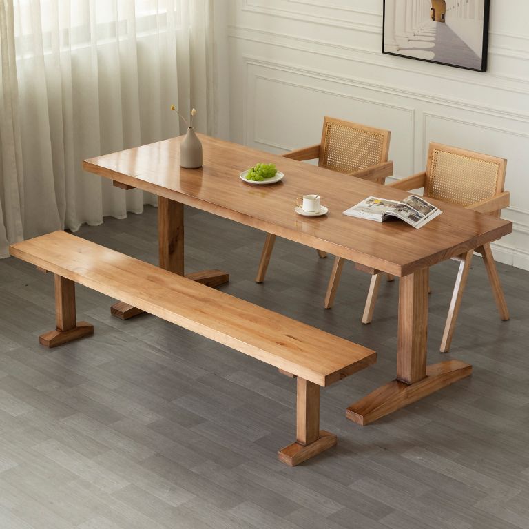Rechteck Kiefernholzholz Tisch modernes Doppel -Sockel -Essen für Restaurant