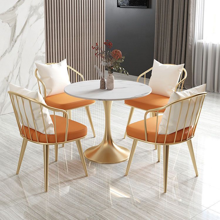 Glam Dinette Set with Metal Chairs 1/4/5 Pieces Glossy White Dining Table Set
