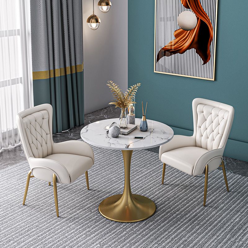 Metal Traditional Luxury Round Table Sintered Stone Table with Tulip Base for Home