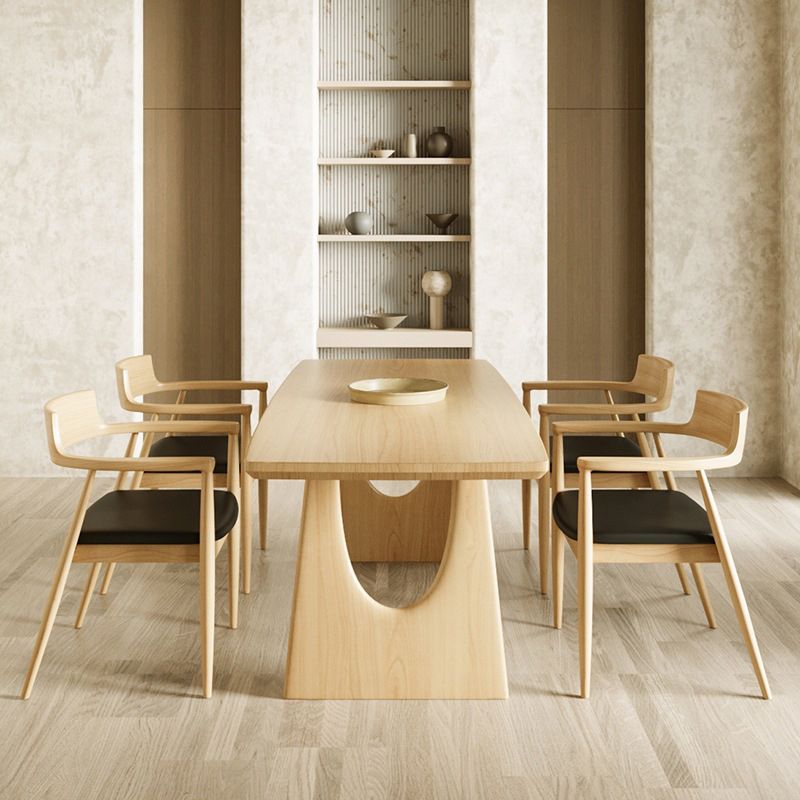 Double Pedestal Table Contemporary Wood Dinner Table for Home