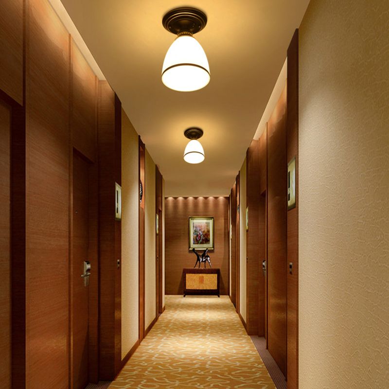 Conical Semi Flush Ceiling Light Traditional Glass Aisle Ceiling Fixture