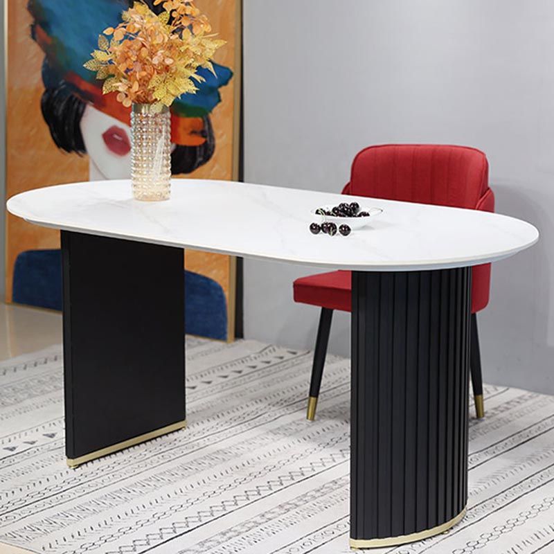 Oval Stone Dining Table Luxury Double Pedestal Table for Dining Room