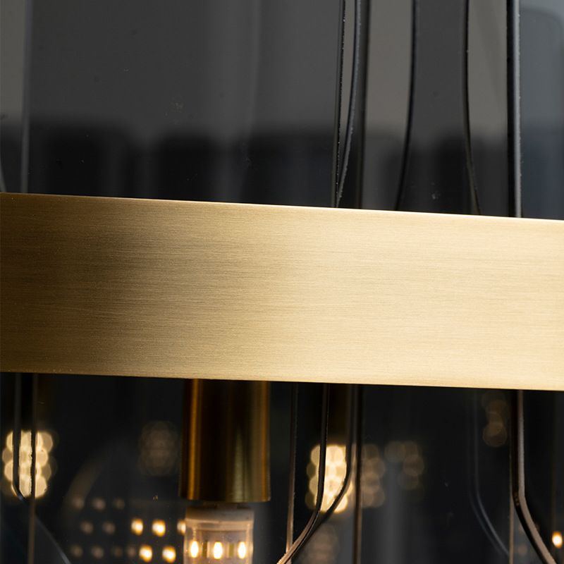 Gold Circular Pendant Lamp Modern Minimalist Smoked Glass Living Room Hanging Ceiling Light