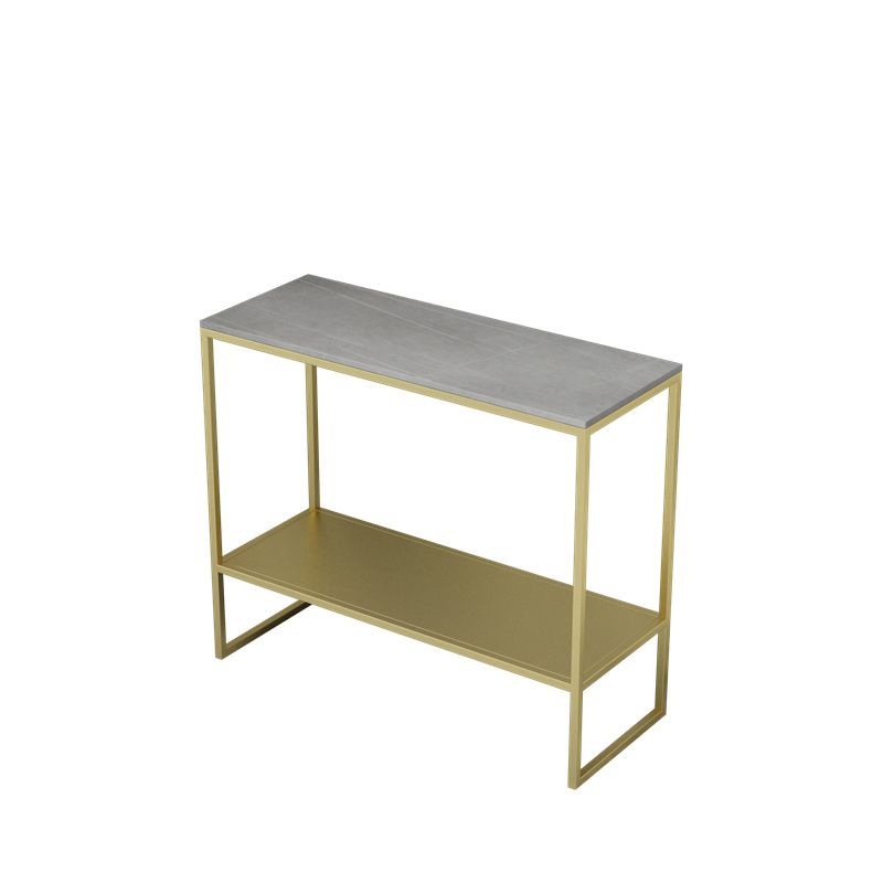 21.6" Tall Metal Frame End Table Faux Marble Rectangular Top Side Table with Shelf