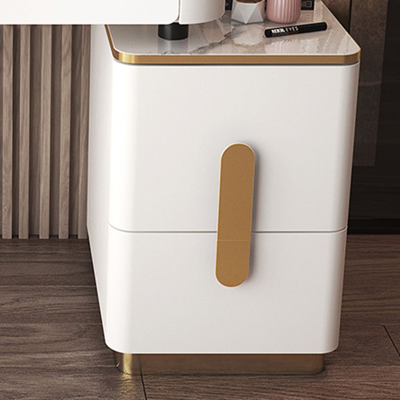 Glass Top Make-up Vanity Wood Dressing Table with  Storage Drawers