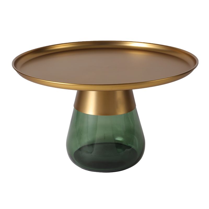 Mid-Century Modern Metal Round Side Table Top Glass Single Base Side Table