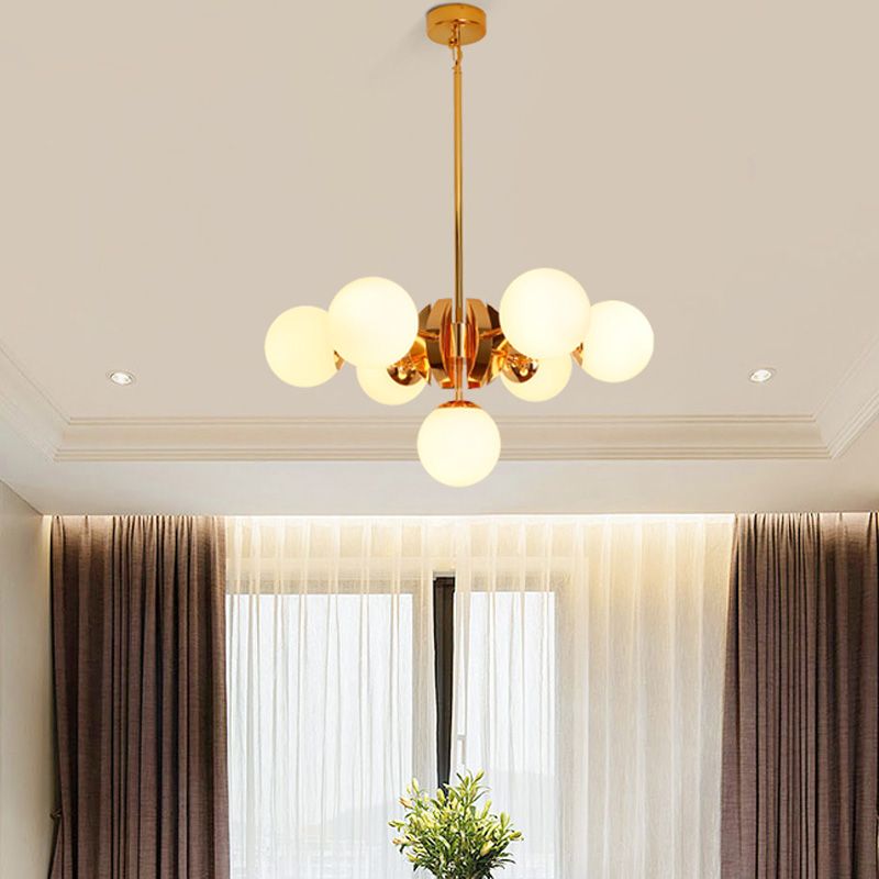 Retro Global Chandelier Pendant Light Milk Glass 7/13 Lights Hanging Ceiling Light in Gold