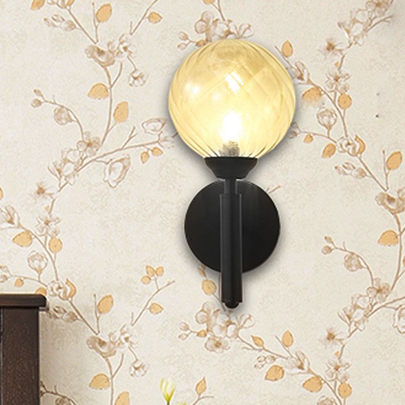 Apparecchio di illuminazione a parete moderna 1 lampadina chiara chiara in vetro texato luce in nero