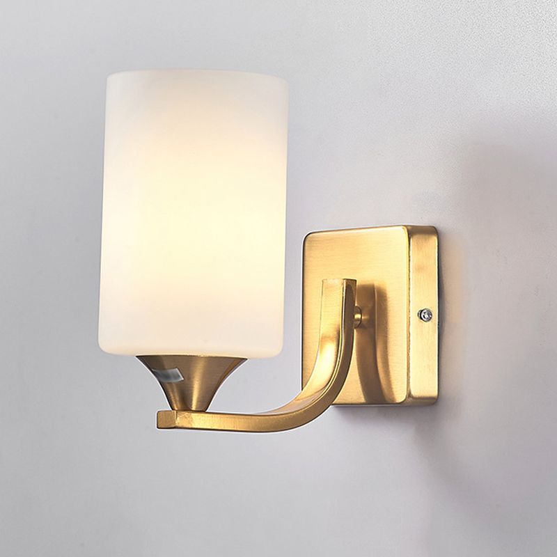 Simple Wall Sconce Cylinder Wall Light Fixture in Gold for Bedroom