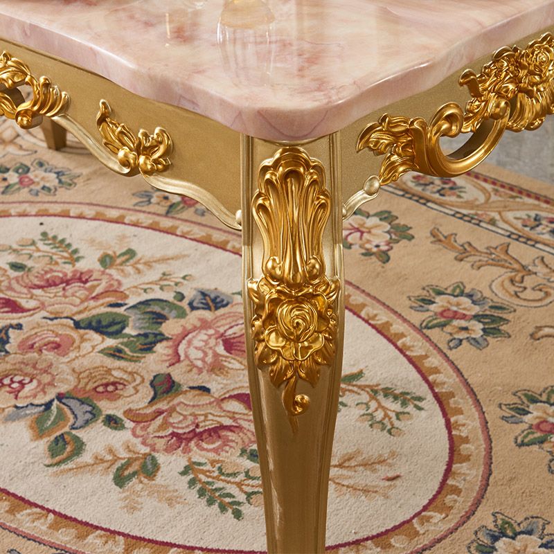 Rectangle Shape Victorian Style Dining Table Fixed Table with Marble