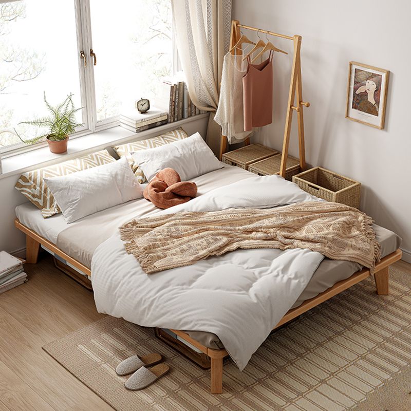 Natural Solid Wood Panel Bed Contemporary Rubberwood Standard Bed
