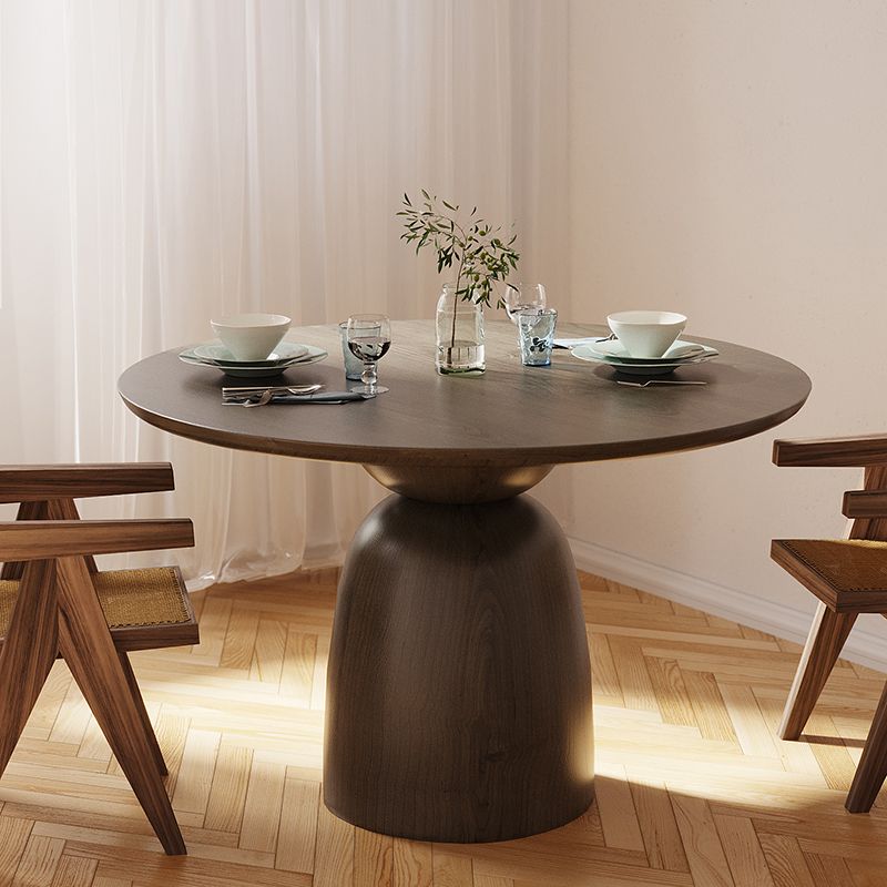 Round Solid Wood Brown Dining Table Simplicity Pedestal Table for Dining Room