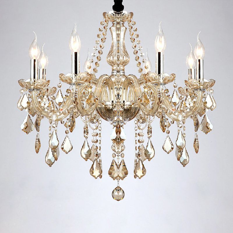 Crystal Candle Shape Hanging Ceiling Light European Style Multi Lights Hanging Light