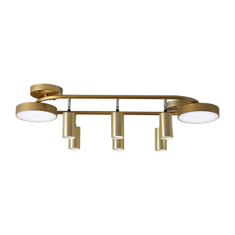 Round Metal Semi Flush Light Modernist 8 Heads Gold Close to Ceiling Lamp for Dining Room