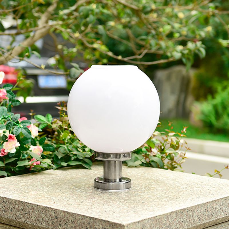 Globe Solar Pillar Lamp Contemporary Metal Outdoor Waterproof Light