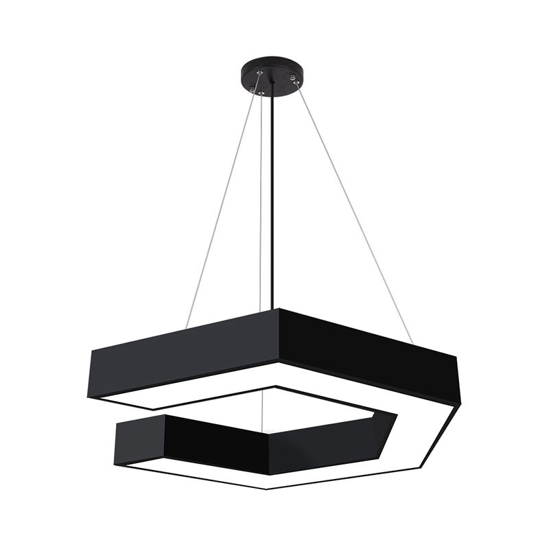 Geometric Pendant Lighting Modern Metal Led Black Hanging Ceiling Lamp for Office, 19.5"/23.5"/31.5" Wide