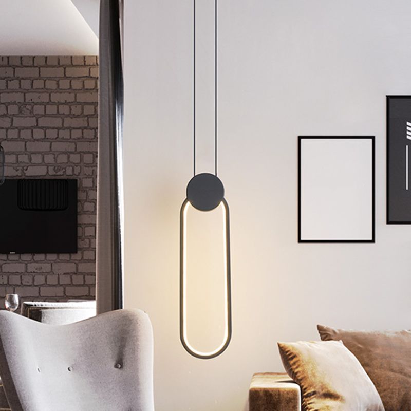 Black Ellipse Pendant Lighting Minimalist LED Metallic Hanging Ceiling Lamp in Warm/White Light